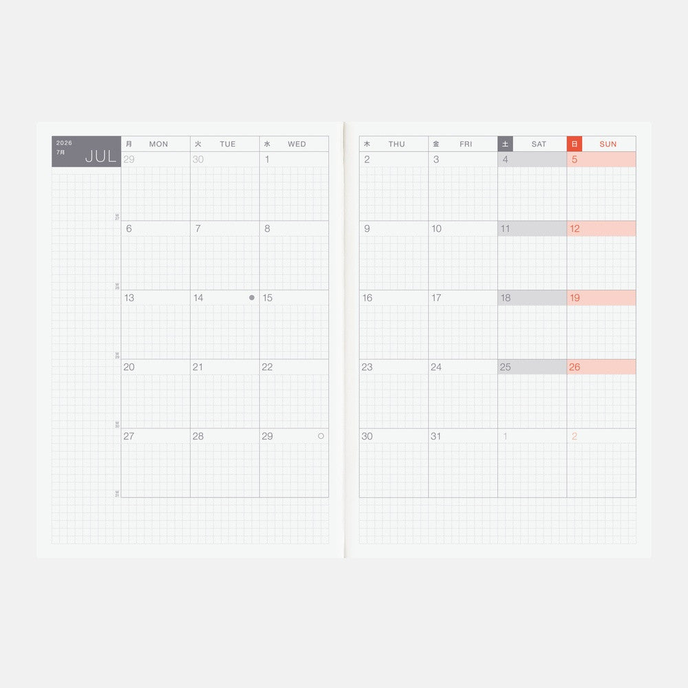 Kalendarz dzienny 2026 Hobonichi Techo Cousin A5 | Edycja angielska