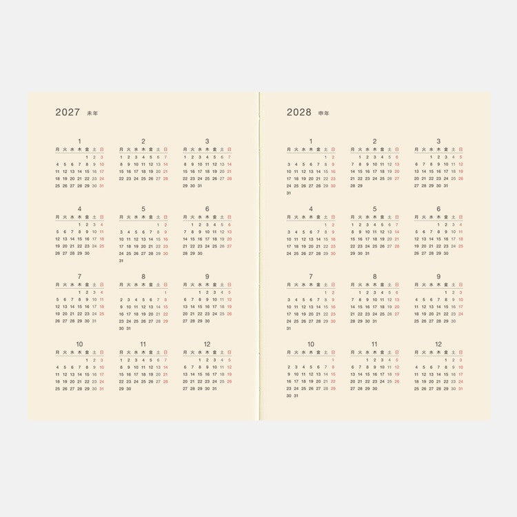 Pamiętnik 5-letni Hobonichi Techo 2026-2030 A5 | Edycja japońska