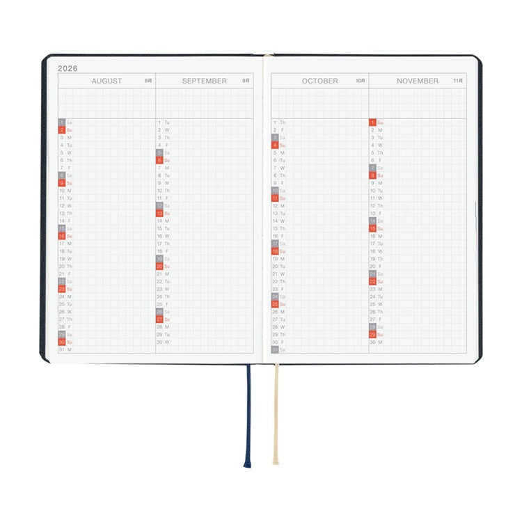 Kalendarz dzienny 2026 Hobonichi Hon A6 Slash Navy | Edycja angielska