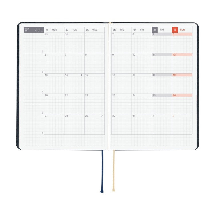 Kalendarz dzienny 2026 Hobonichi Hon A6 Slash Navy | Edycja angielska