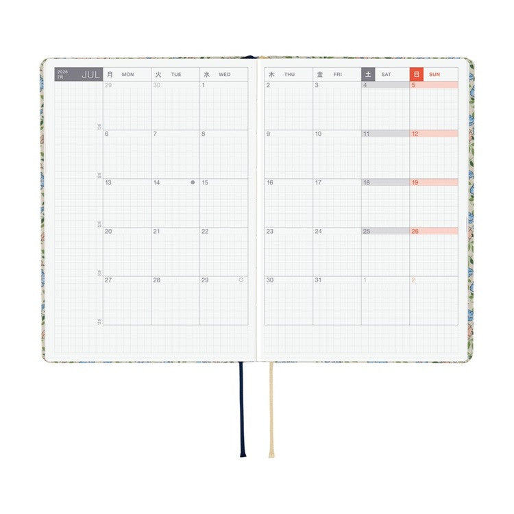 Kalendarz dzienny 2026 Hobonichi Hon A6 | Liberty Fabrics: Sasha Kiora | Edycja angielska