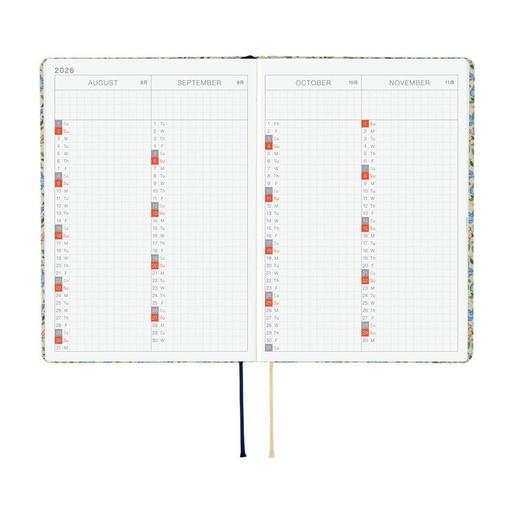 Kalendarz dzienny 2026 Hobonichi Hon A6 | Liberty Fabrics: Sasha Kiora | Edycja angielska