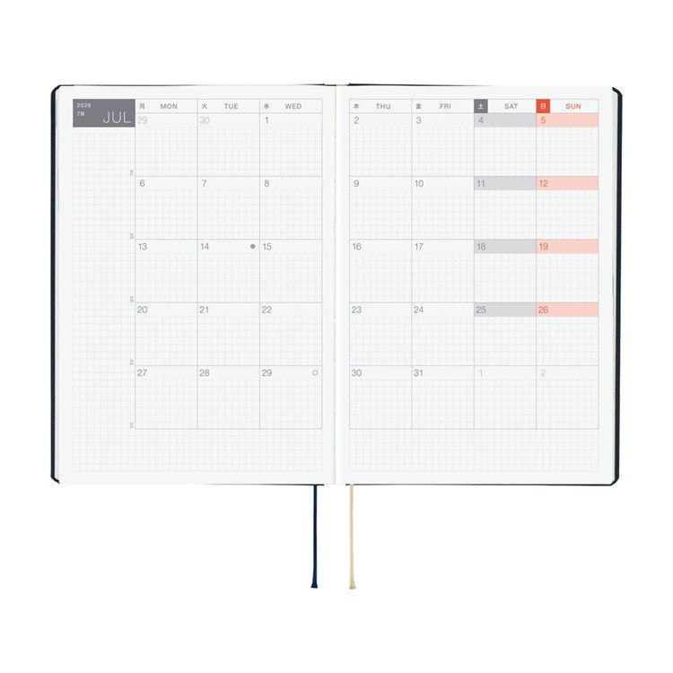 Kalendarz dzienny 2026 Hobonichi Hon A5 Slash Navy | Edycja angielska