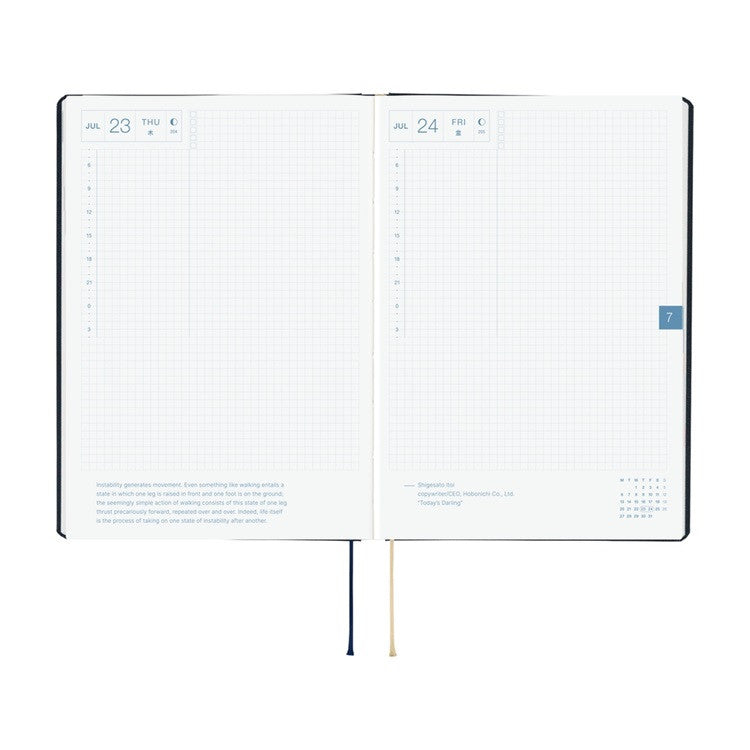 Kalendarz dzienny 2026 Hobonichi Hon A5 Slash Navy | Edycja angielska