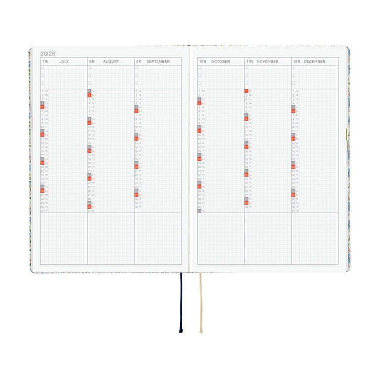 Kalendarz dzienny 2026 Hobonichi Hon A5 | Liberty Fabrics: Sasha Kiora | Edycja angielska