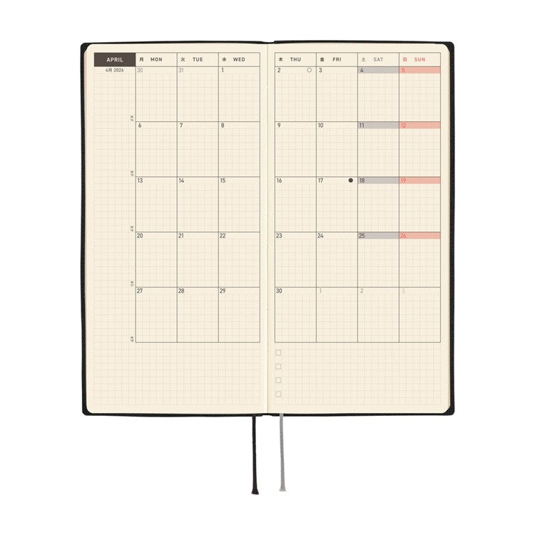 Kalendarz Tygodniowy 2026 Hobonichi Techo Weeks | White Line: Black | Edycja angielska