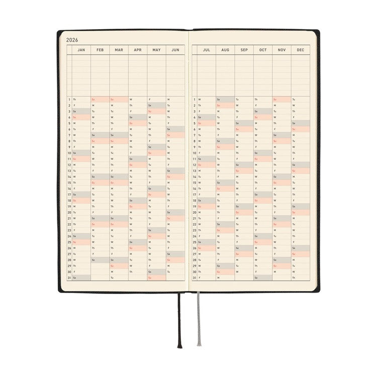 Kalendarz Tygodniowy 2026 Hobonichi Techo Weeks | White Line: Black | Edycja angielska