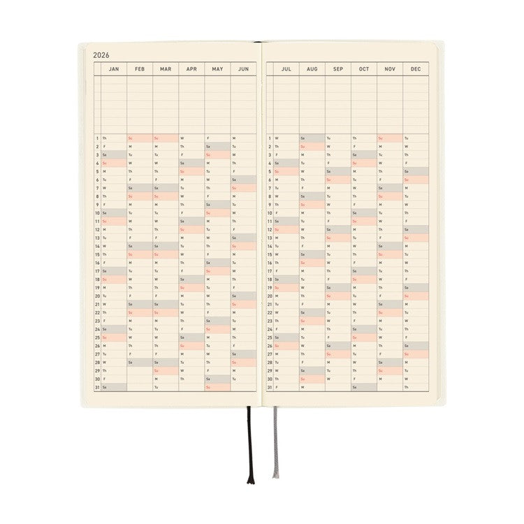 Kalendarz Tygodniowy 2026 Hobonichi Techo Weeks | White Line: Ivory | Edycja angielska