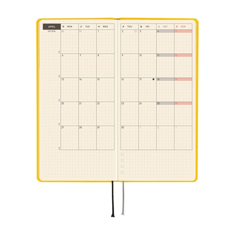 Kalendarz Tygodniowy 2026 Hobonichi Techo Weeks | Colors: Full Moon Yellow | Edycja angielska