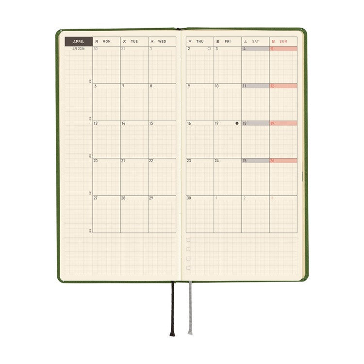 Kalendarz Tygodniowy 2026 Hobonichi Techo Weeks | Colors: Antique Green | Edycja angielska