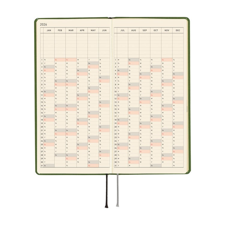 Kalendarz Tygodniowy 2026 Hobonichi Techo Weeks | Colors: Antique Green | Edycja angielska