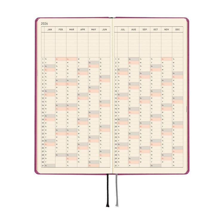 Kalendarz Tygodniowy 2026 Hobonichi Techo Weeks Mega | Colors: Peony Purple | Edycja angielska