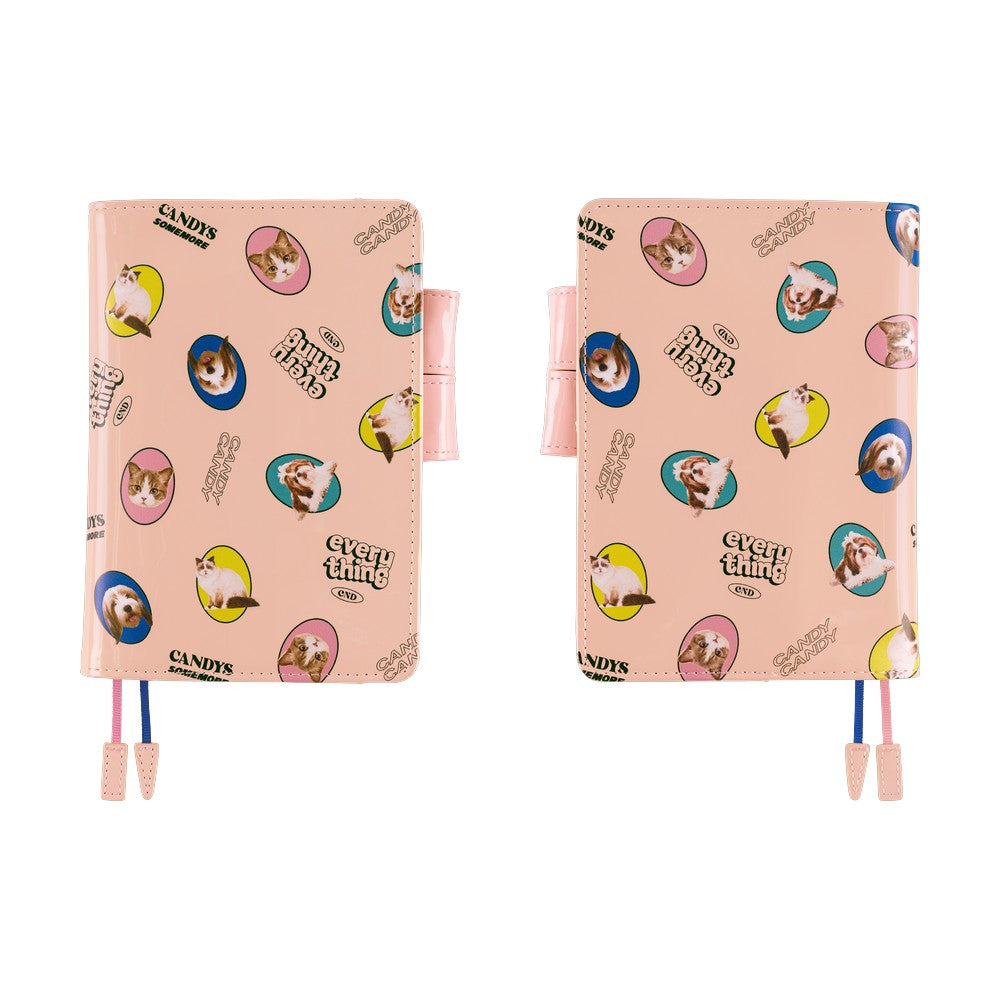 Okładka na kalendarz Hobonichi Techo A6 | Candy Stripper: Random Dog & Cat (Pink)