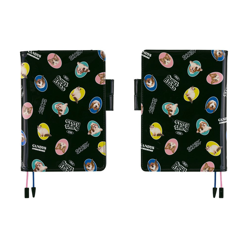 Okładka na kalendarz Hobonichi Techo A5 | Candy Stripper: Random Cat & Dog (Black)