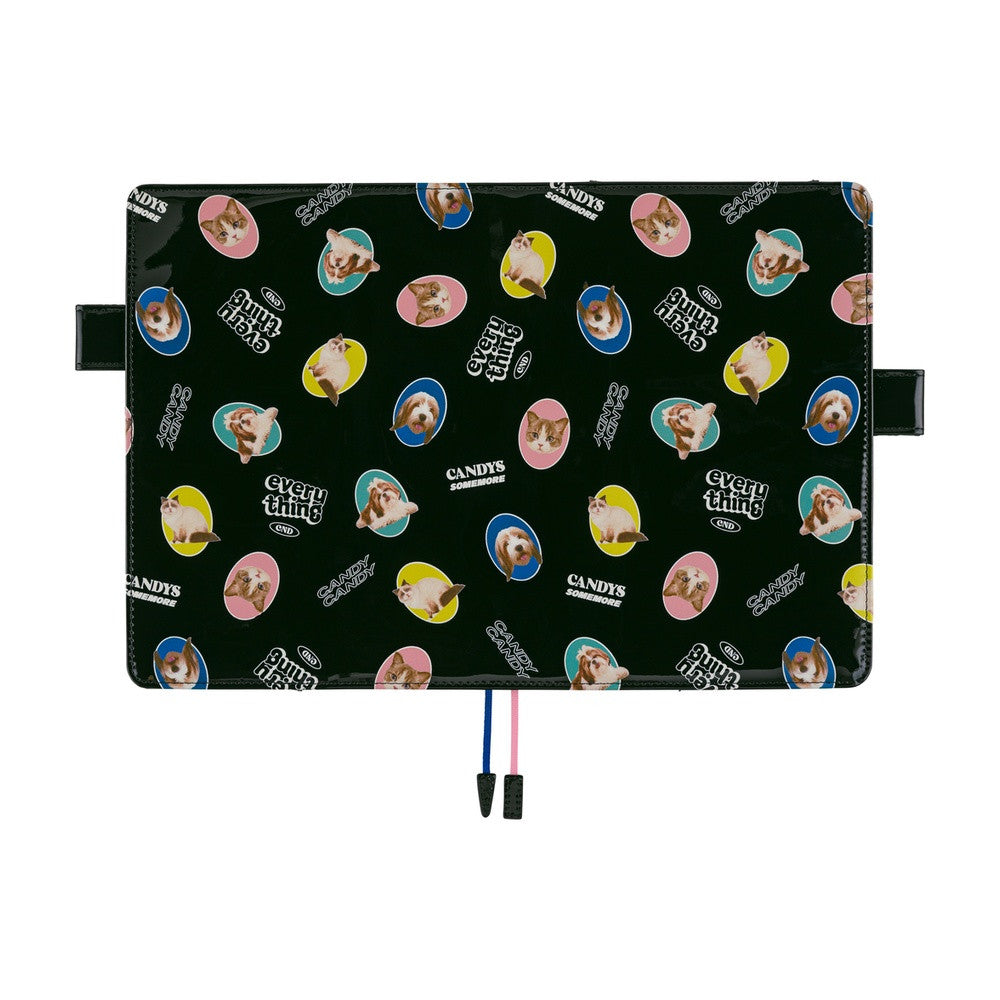 Okładka na kalendarz Hobonichi Techo A5 | Candy Stripper: Random Cat & Dog (Black)