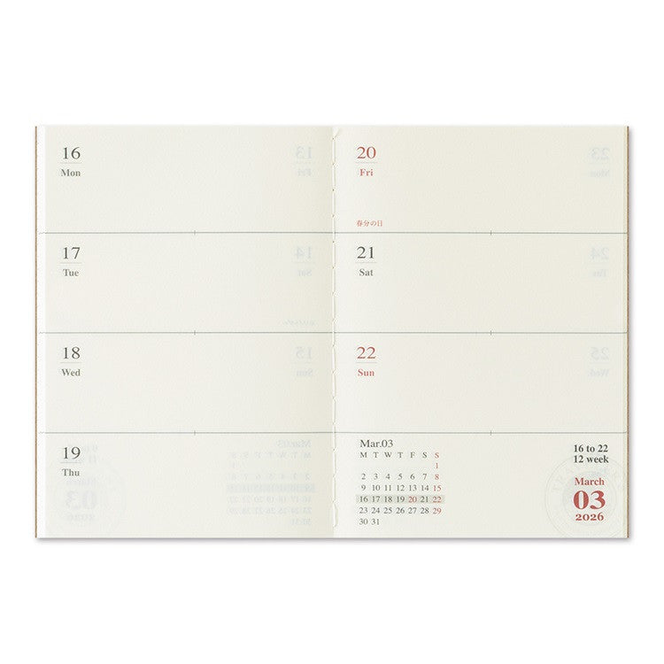 Wkład do Traveler's Noteboook Passport Size 2026 | Tygodniowy