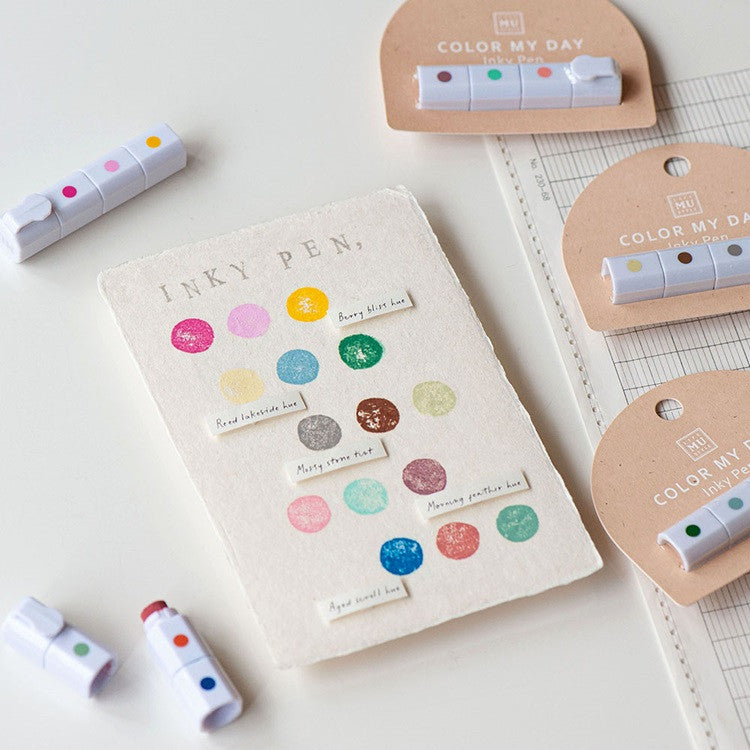 Zestaw tuszy do pieczątek w pisaku | Niebieski-Czerwony-Zielony