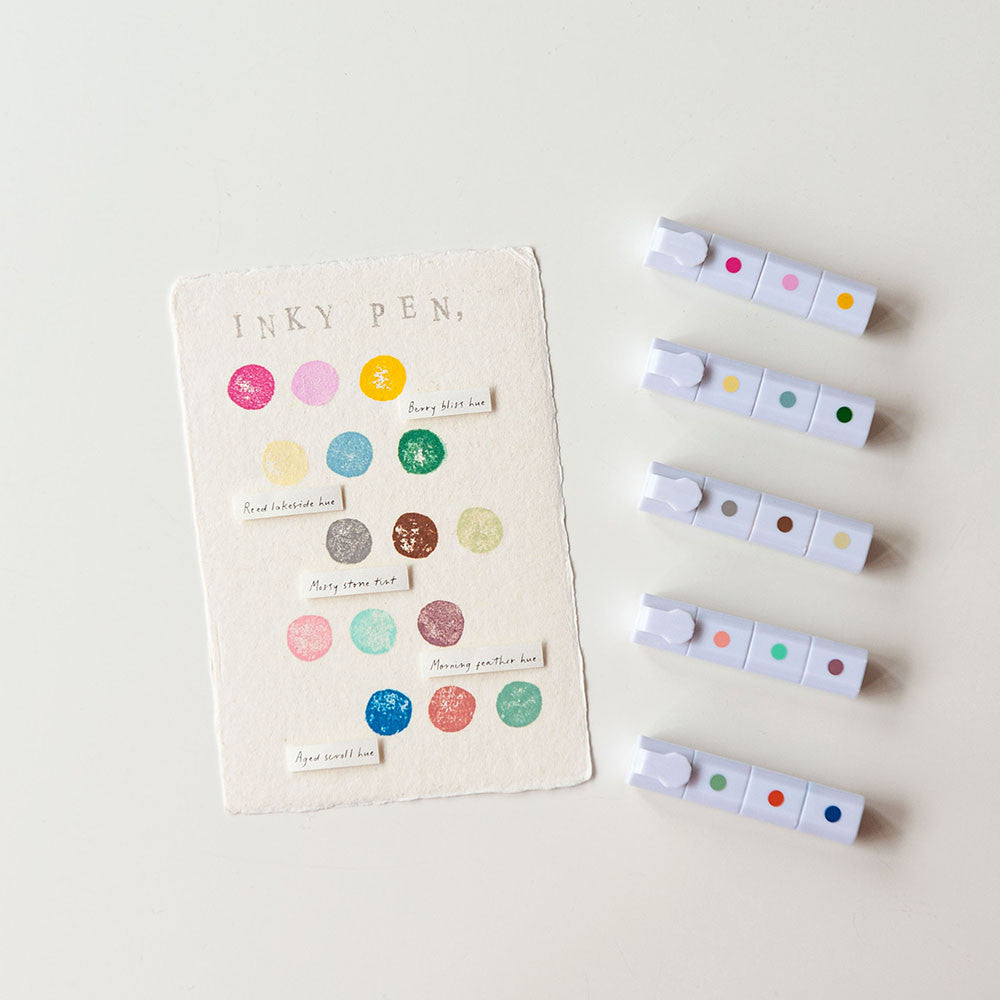 Zestaw tuszy do pieczątek w pisaku | Niebieski-Czerwony-Zielony