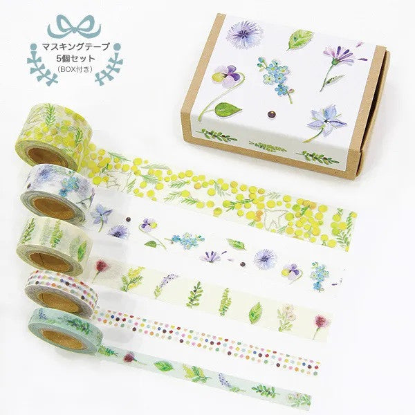 Zestaw mini taśm washi w pudełku | Rośliny