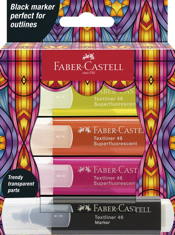 Zakreślacze Faber-Castell 4 sztuki GLASSY | Fluo